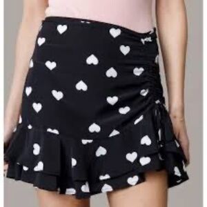 Altar’d State Heart Print Ruffle Hem Mini Skirt Black White - Tie Cinch Size M